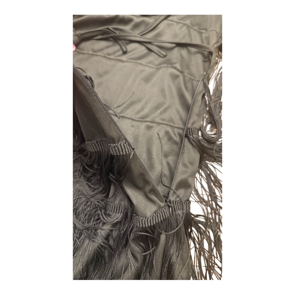 SHEIN VCAY Tied Backless Split Thigh Fringe Hem Halter Dress - Picture 8 of 8